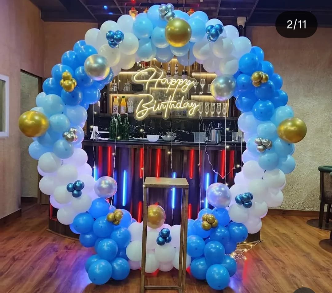 Blue white and gold balloon ring birthday