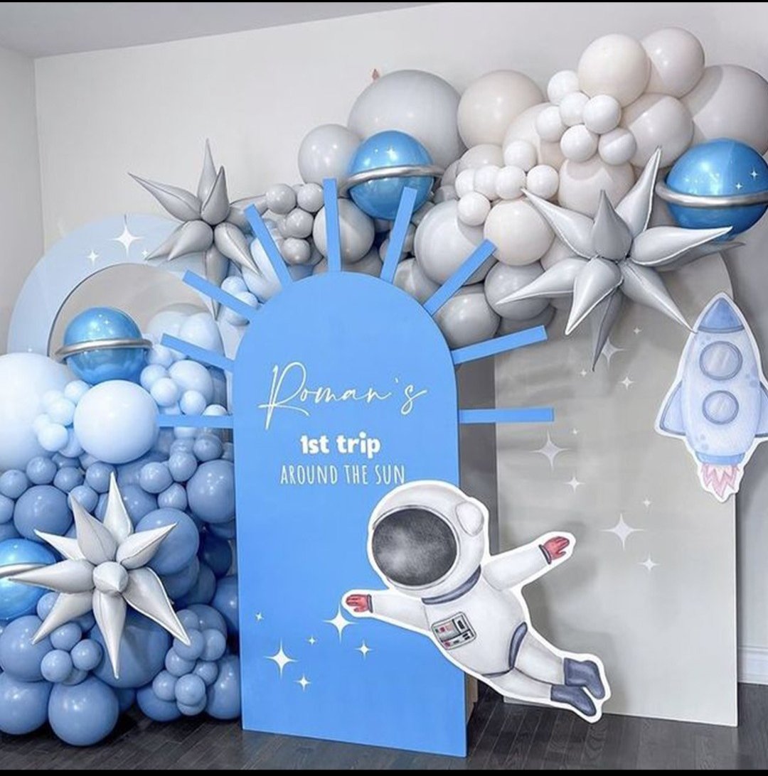 Astronaut and space theme birthday backdrop